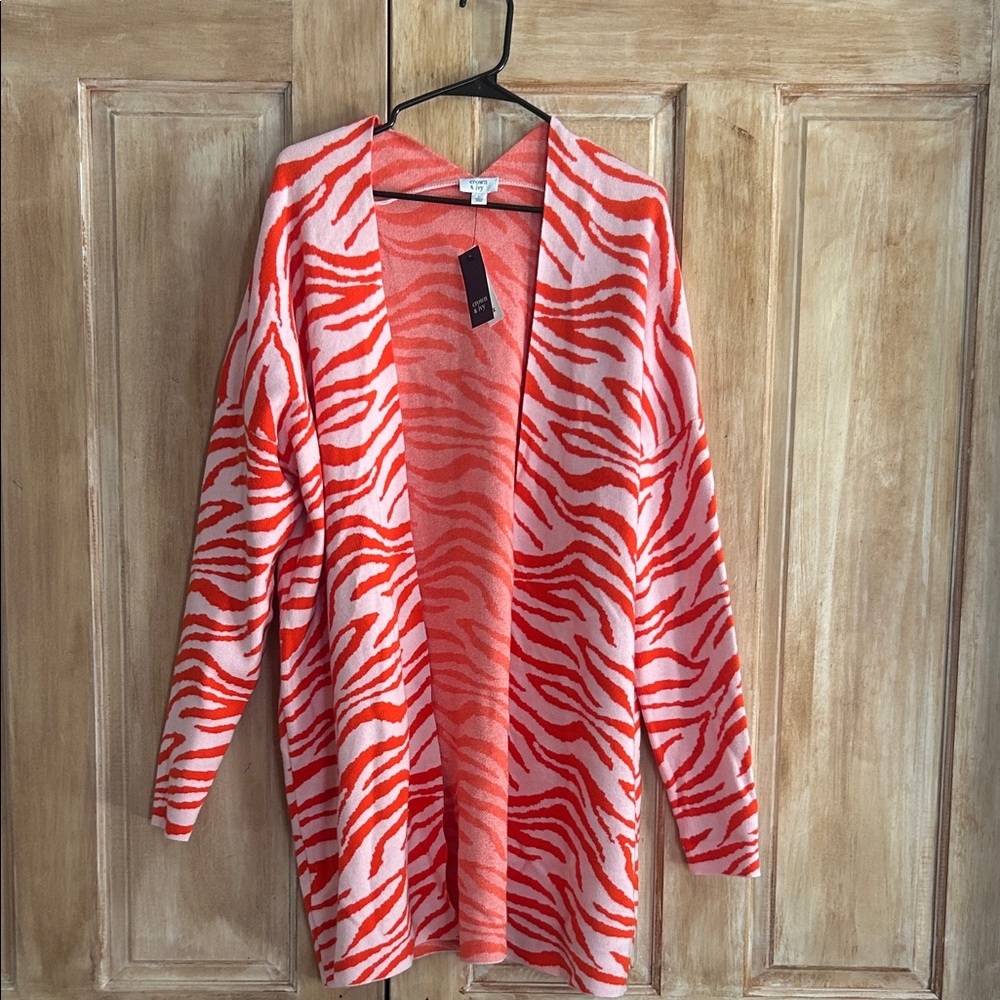 Crown & Ivy Orange and White Zebra Cardigan